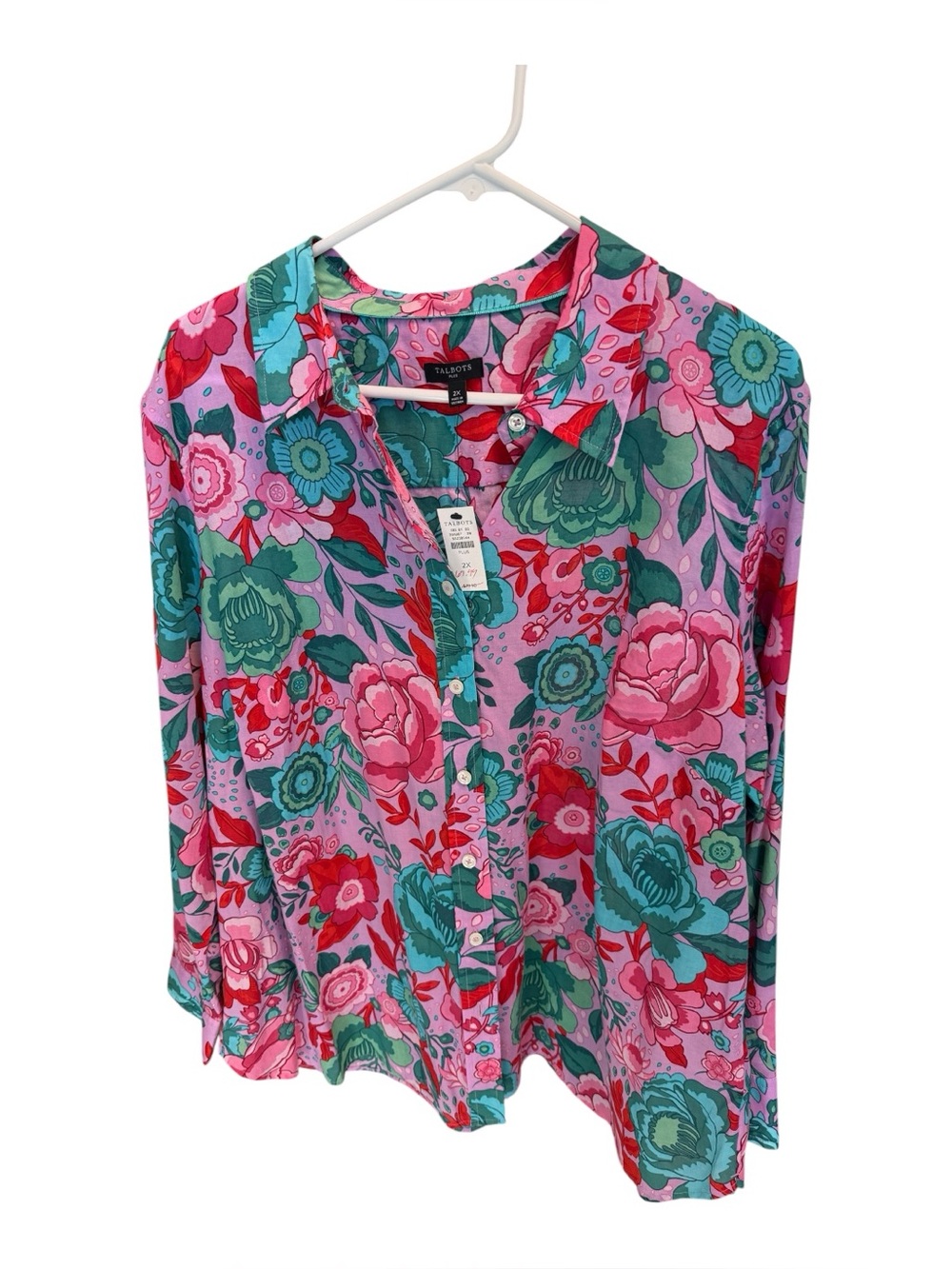 NWT Vibrant Floral Talbots Button Up 2X